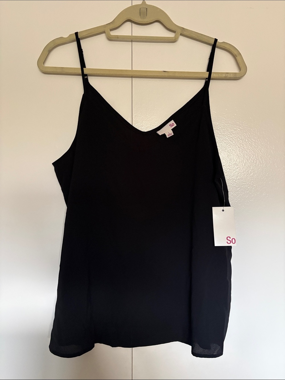 2 - SO Black and Mauve/rose V-Neck adjustable Spaghetti Strap Camisole Top